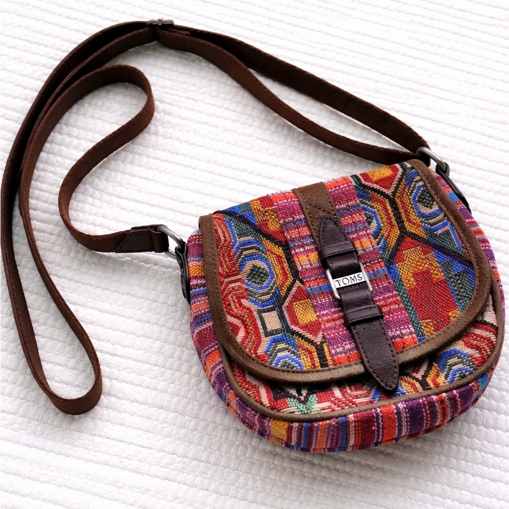 TOMS Woven Mini Crossbody Bag Colorful Boho Festival Small Purse